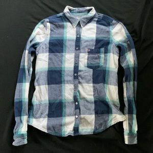 Hollister youth blue and white flannel